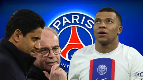 Nasser Al-Khelaifi, Luis Campos y Kylian Mbappé.