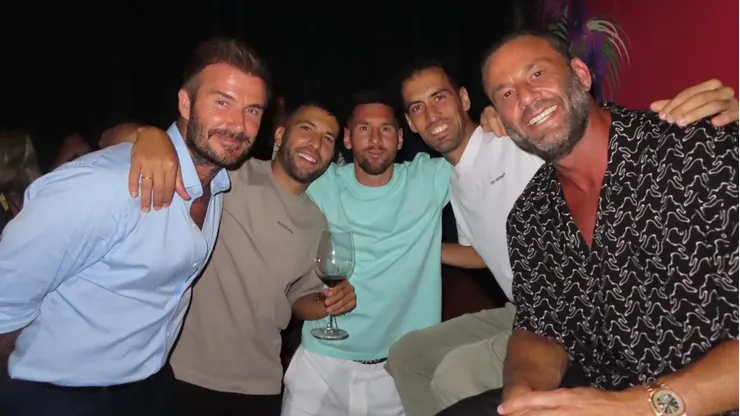 Messi salió a festejar el triunfo junto con Jordi Alba, Sergio Busquets, David Beckham y el DJ David Grutman