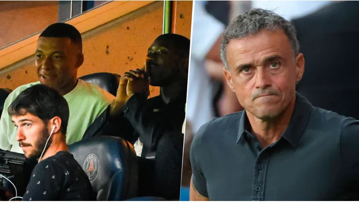 Mbappé y Dembélé, de un lado; y un preocupado Luis Enrique del otro.