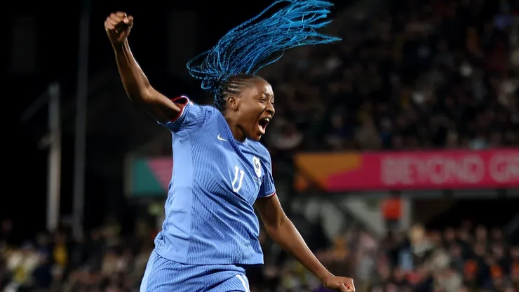 ADELAIDE, AUSTRALIA - AUGUST 08: Kadidiatou Diani of France celebrates after scoring her team's first goal during the FIFA Women's World Cup Australia & New Zealand 2023 Round of 16 match between France and Morocco at Hindmarsh Stadium on August 08, 2023 in Adelaide / Tarntanya, Australia. (Photo by Cameron Spencer/Getty Images )