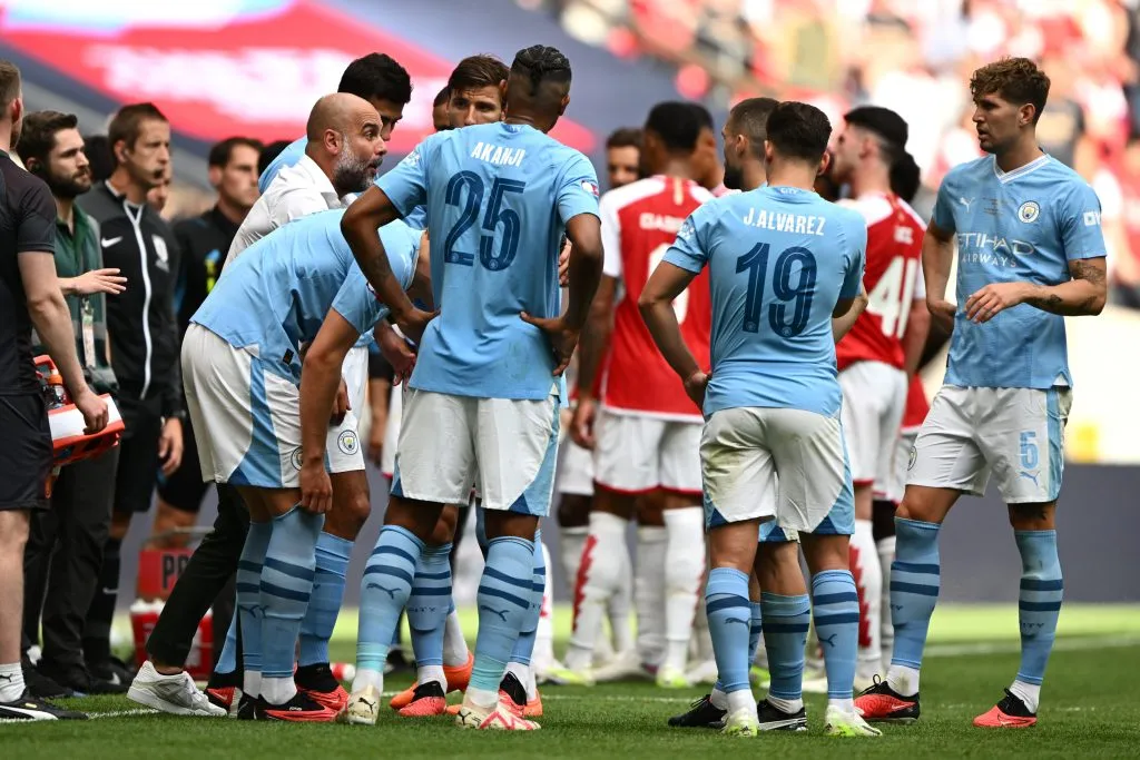 Pep Guardiola en el Manchester City vs. Arsenal por la Community Shield. Getty Images.