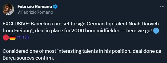 Darvich a Barcelona (Twitter @FabrizioRomano).