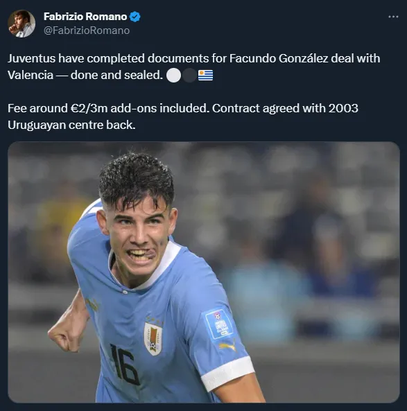 Facundo González se une a Juventus.