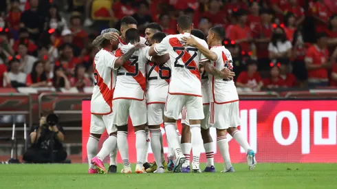BUSAN, SOUTH KOREA – JUNE 16: Bryan Reyna of Peru celebrates with teammates after scoring his team's first goal during the international friendly match between South Korea and Peru at Busan Asiad Stadium on June 16, 2023 in Busan, South Korea. (Photo by Chung Sung-Jun/Getty Images)