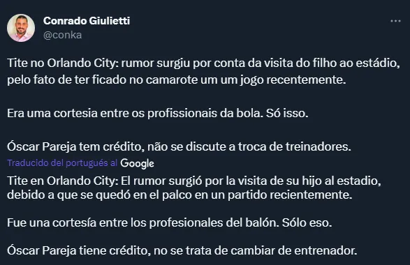 Tité no llegará a Orlando City (Twitter @conka)