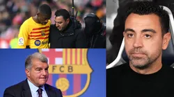Ousmane Dembelé, Xavi y Joan Laporta.