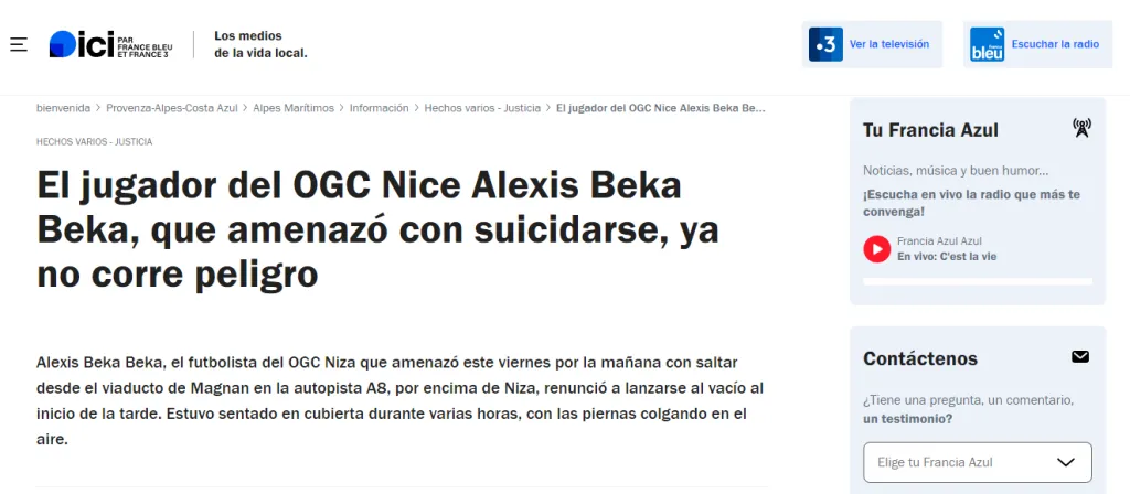 Alexis Beka Beka, rescatado (France Bleu).