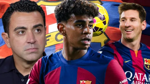 Xavi, Lamine Yamal y Lionel Messi.