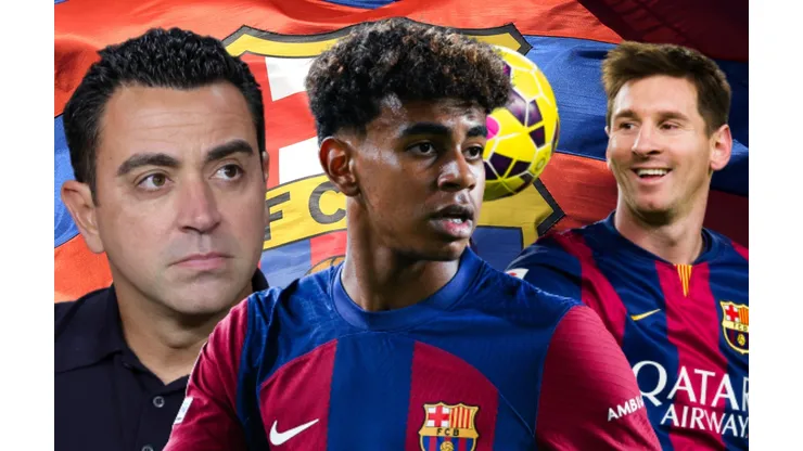 Xavi, Lamine Yamal y Lionel Messi.