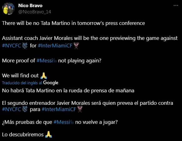 Decisión de Martino (Foto: X / @NicoBravo_24)