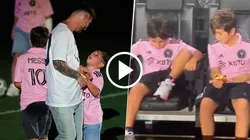 Los hijos de Lionel Messi, Thiago y Mateo, se mostraron incómodos con el seguimiento que les hizo una de las cámaras durante la previa del Inter Miami vs. Houston Dynamo. Getty Images.