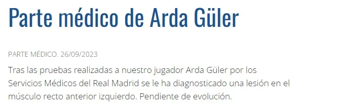 El comunicado del Real Madrid en su página oficial.