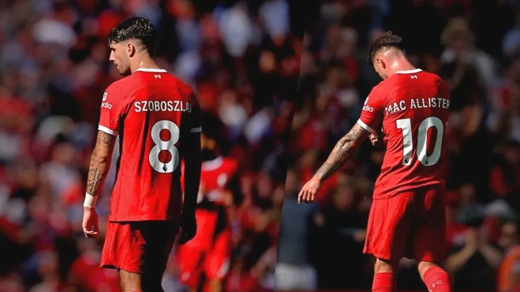 Ni Mac Allister ni Szoboszlai pueden tocar el letrero.