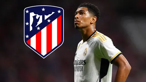 Jude Bellingham no quiso pisar el escudo del Atlético de Madrid estampado en el césped del Estadio Metropolitano. Getty Images.