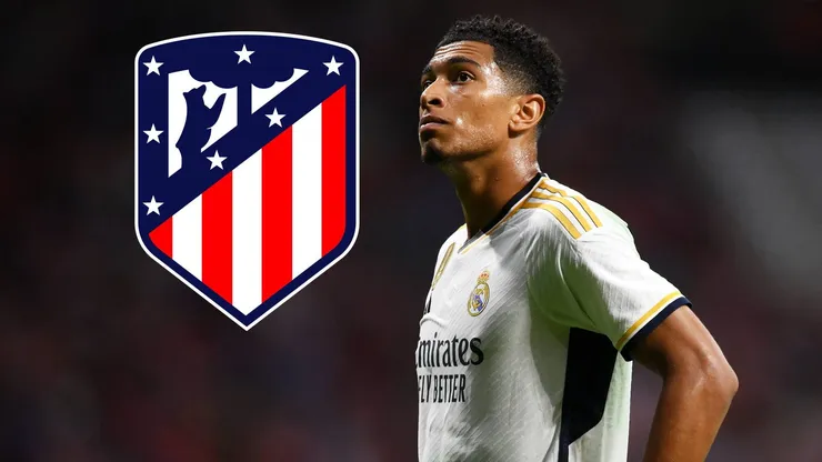 Jude Bellingham no quiso pisar el escudo del Atlético de Madrid estampado en el césped del Estadio Metropolitano. Getty Images.