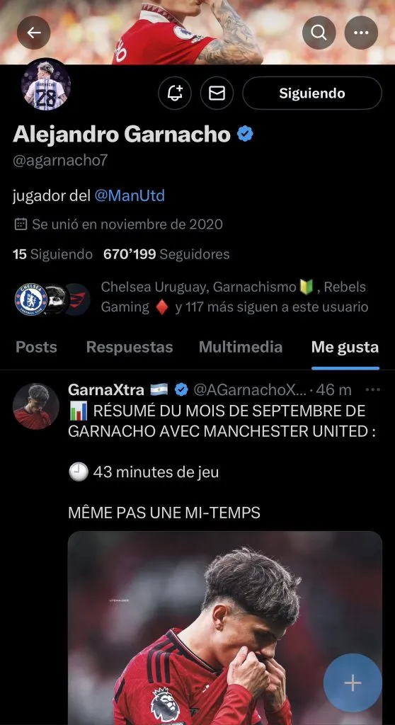 El like de Garnacho contra ten Hag