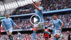 El festejo de Haaland, junto a Foden y Julián Álvarez.