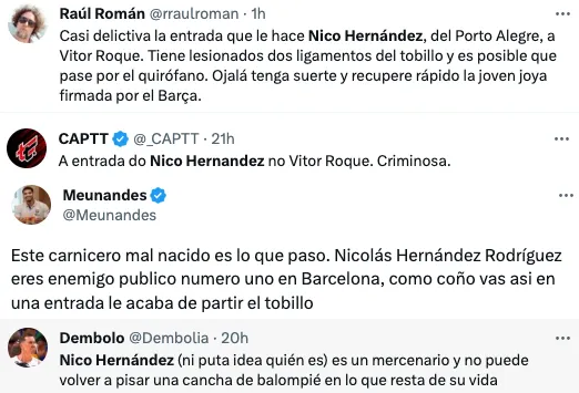 Las críticas a Nico Hernández por su jugada contra Vitor Roque