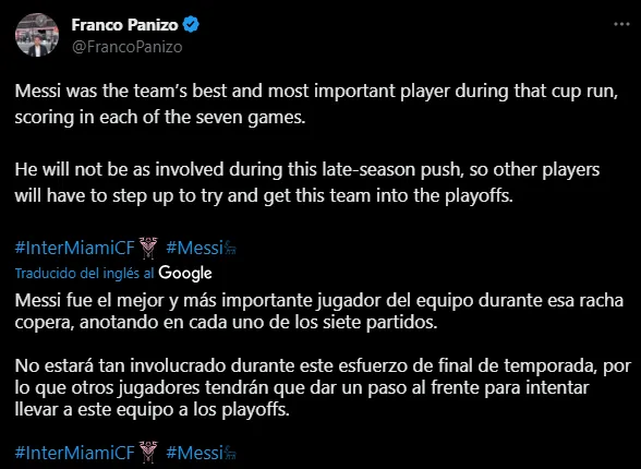 Advertencia a compañeros de Messi (Foto: X / @FrancoPanizo)