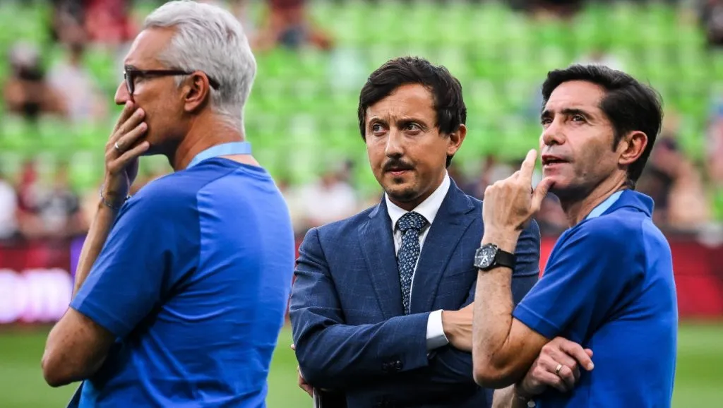 Pablo Longoria, junto a Marcelino (IMAGO / ZUMA Wire).