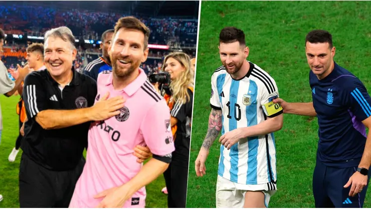 Lionel Scaloni y Gerardo Martino resguardaron a Lionel Messi para cuidar su físico de cara a los siete partidos que tendrá con el Inter Miami en menos de un mes. Getty Images.