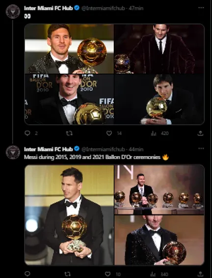 Messi ganando el Balón de Oro (Foto: X / @intermiamifchub)