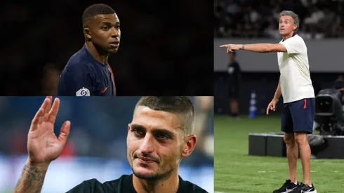 Kylian Mbappé, Marco Verratti y Luis Enrique.