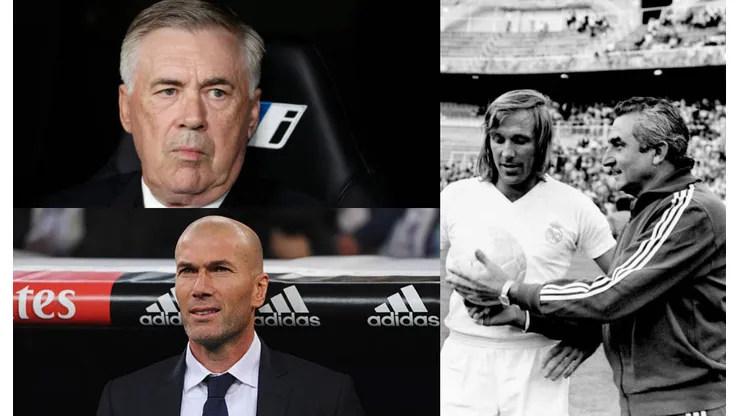 Carlo Ancelotti, Zinedine Zidane y Miguel Muñoz.