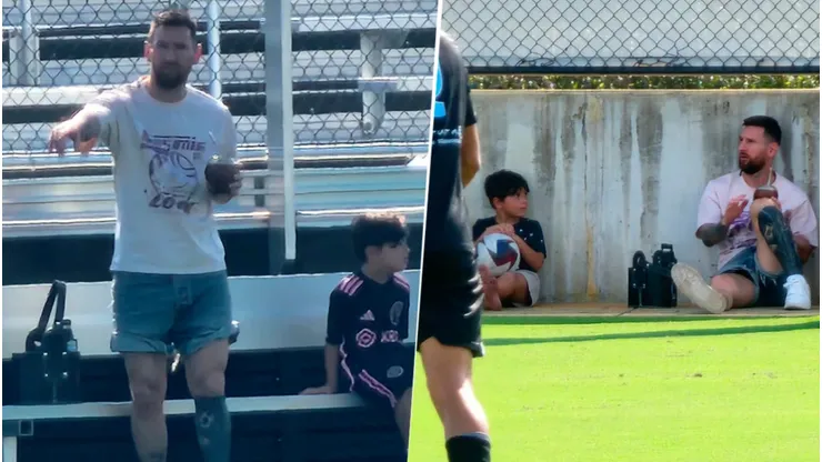 Messi fue a ver jugar a Thiago junto a Mateo y Ciro.