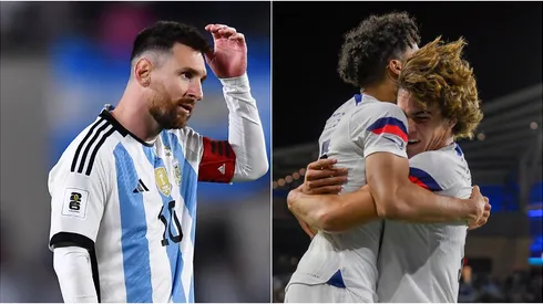 Lionel Messi y jugadores de USA.
