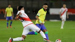 LIMA, PERU - SEPTEMBER 12: Neymar Jr. of Brazil competes for the ball with Jesus Castillo of Peru during a FIFA World Cup 2026 Qualifier match between Peru and Brazil at Estadio Nacional de Lima on September 12, 2023 in Lima, Peru. (Photo by Mariana Bazo/Getty Images)