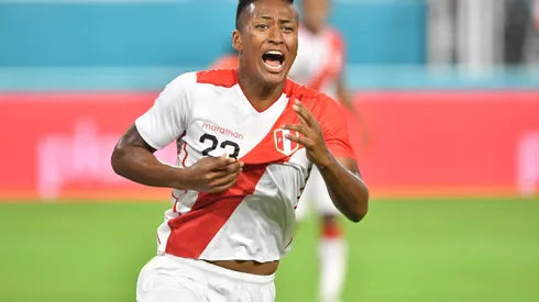 MIAMI, FL - OCTOBER 12: Pedro Aquino #23 of Peru celebrates scoring a goal during the International Friendly "Clasico del Pacifico against Chile at Hard Rock Stadium on October 12, 2018 in Miami, Florida. (Photo by Mark Brown/Getty Images)