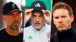 Jurgen Klopp, Thomas Tuchel y Julian Nagelsmann son los tres candidatos para suplantar a Hansi Flick en la Selección Alemana. Getty Images.