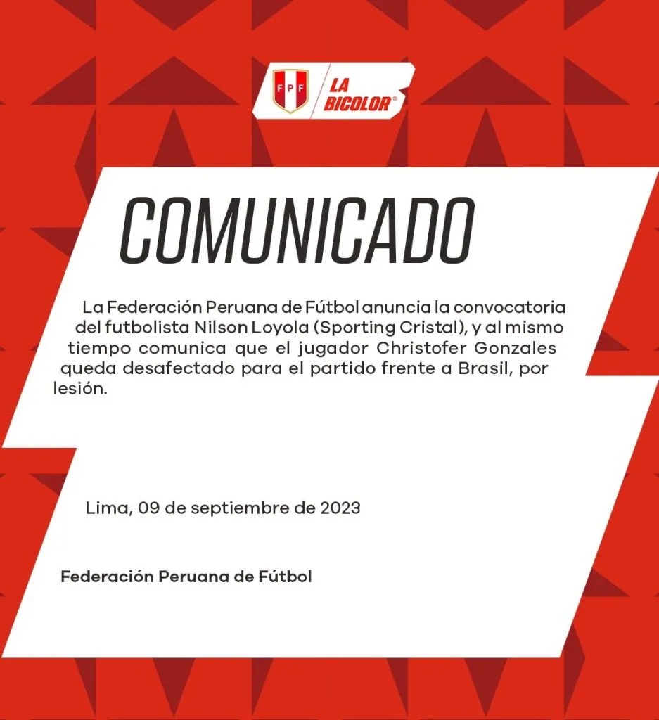 Juan Reynoso descartó crack y llamó a Nilson Loyola. Foto: @SeleccionPeru.