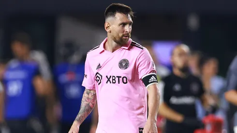FORT LAUDERDALE, FLORIDA - AUGUST 30: Lionel Messi #10 of Inter Miami CF reacts after a draw during a match between Nashville SC and Inter Miami CF at DRV PNK Stadium on August 30, 2023 in Fort Lauderdale, Florida. (Photo by Megan Briggs/Getty Images)