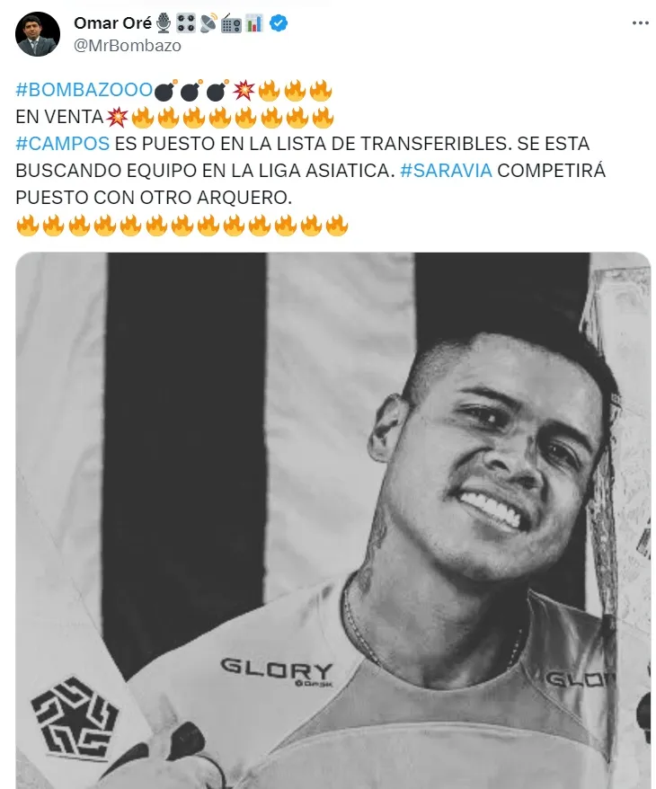 Alianza Lima puso a la venta a Ángelo Campos. Foto: Twitter @MrBombazo.