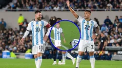 Messi se topó con Lautaro Martínez y terminó en el suelo.