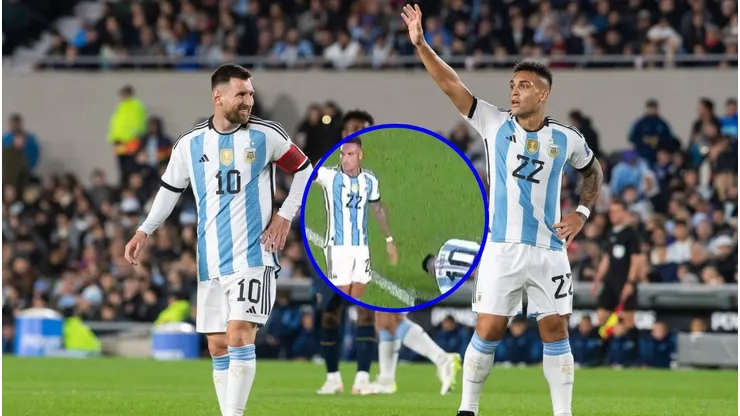 Messi se topó con Lautaro Martínez y terminó en el suelo.