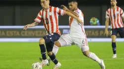 CIUDAD DEL ESTE, PARAGUAY - SEPTEMBER 07: Miguel Almiron of Paraguay battles for possession with Miguel Trauco of Peru during a FIFA World Cup 2026 Qualifier match between Paraguay and Peru at Antonio Aranda Stadium on September 07, 2023 in Ciudad del Este, Paraguay. (Photo by Christian Alvarenga/Getty Images)