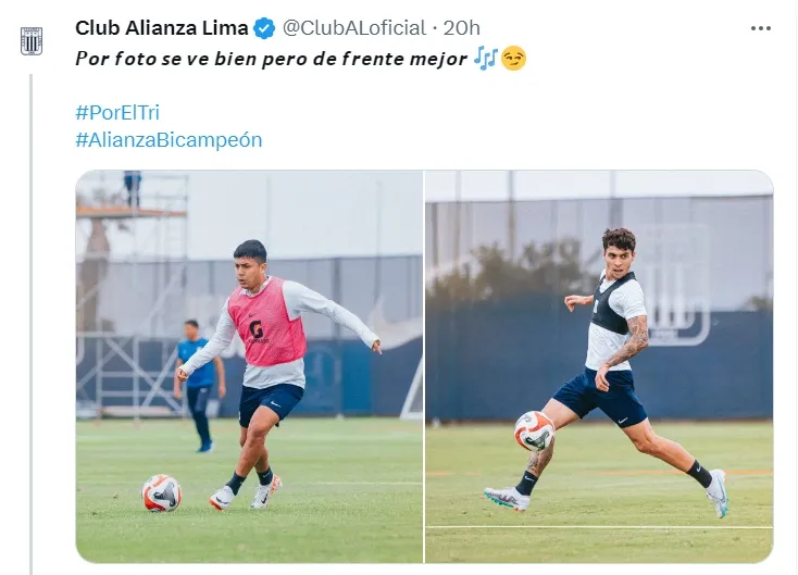 Alianza Lima entrenando sin Pablo Sabbag. Fuente: Twitter Alianza Lima.