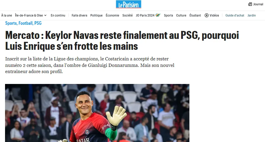 Keylor Navas, con chances de pelear el puesto (Le Parisien).