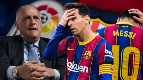 Javier Tebas y Lionel Messi.