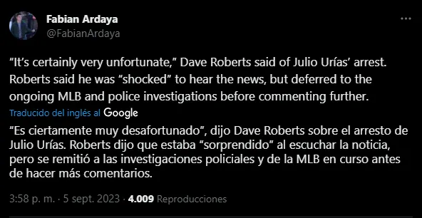 Reaccion de Roberts al arresto de Urías (Foto: Twitter / @FabianArdaya)