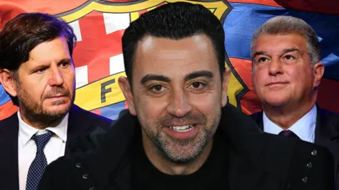 Mateu Alemany, Joan Laporta y Xavi Hernández.