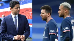 Nasser Al-Khelaifi, Neymar y Lionel Messi.