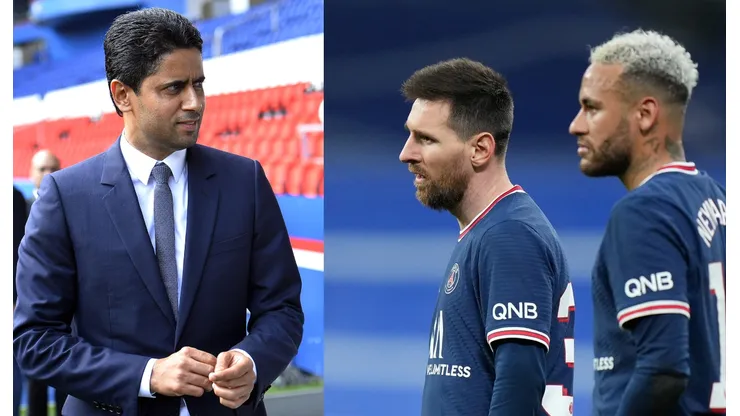 Nasser Al-Khelaifi, Neymar y Lionel Messi.