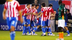 YOKOHAMA, JAPAN - MAY 22: Paraguay players celebrate during the Kirin Cup match between Ivory Coast and Paraguay at Nippatsu Mitsuzawa Stadium on May 22, 2008 in Yokohama, Kanagawa, Japan. (Photo by Koji Watanabe/Getty Images)