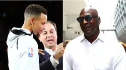 Stephen Curry, Joe Lacob y Michael Jordan.