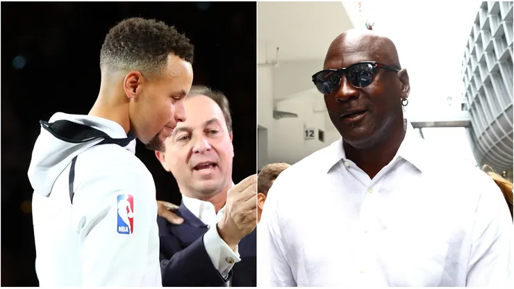 Stephen Curry, Joe Lacob y Michael Jordan.