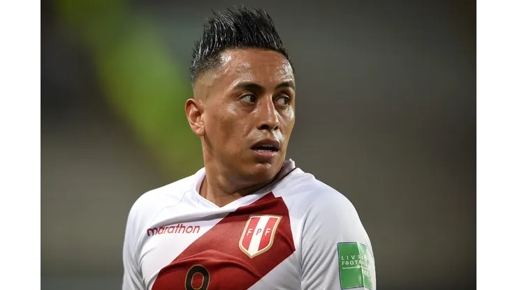 LIMA, PERU - NOVEMBER 11: Christian Cueva of Peru looks on during a match between Peru and Bolivia as part of FIFA World Cup Qatar 2022 Qualifiers at Estadio Nacional de Lima on November 11, 2021 in Lima, Peru. (Photo by Ernesto Benavides - Pool/Getty Images)